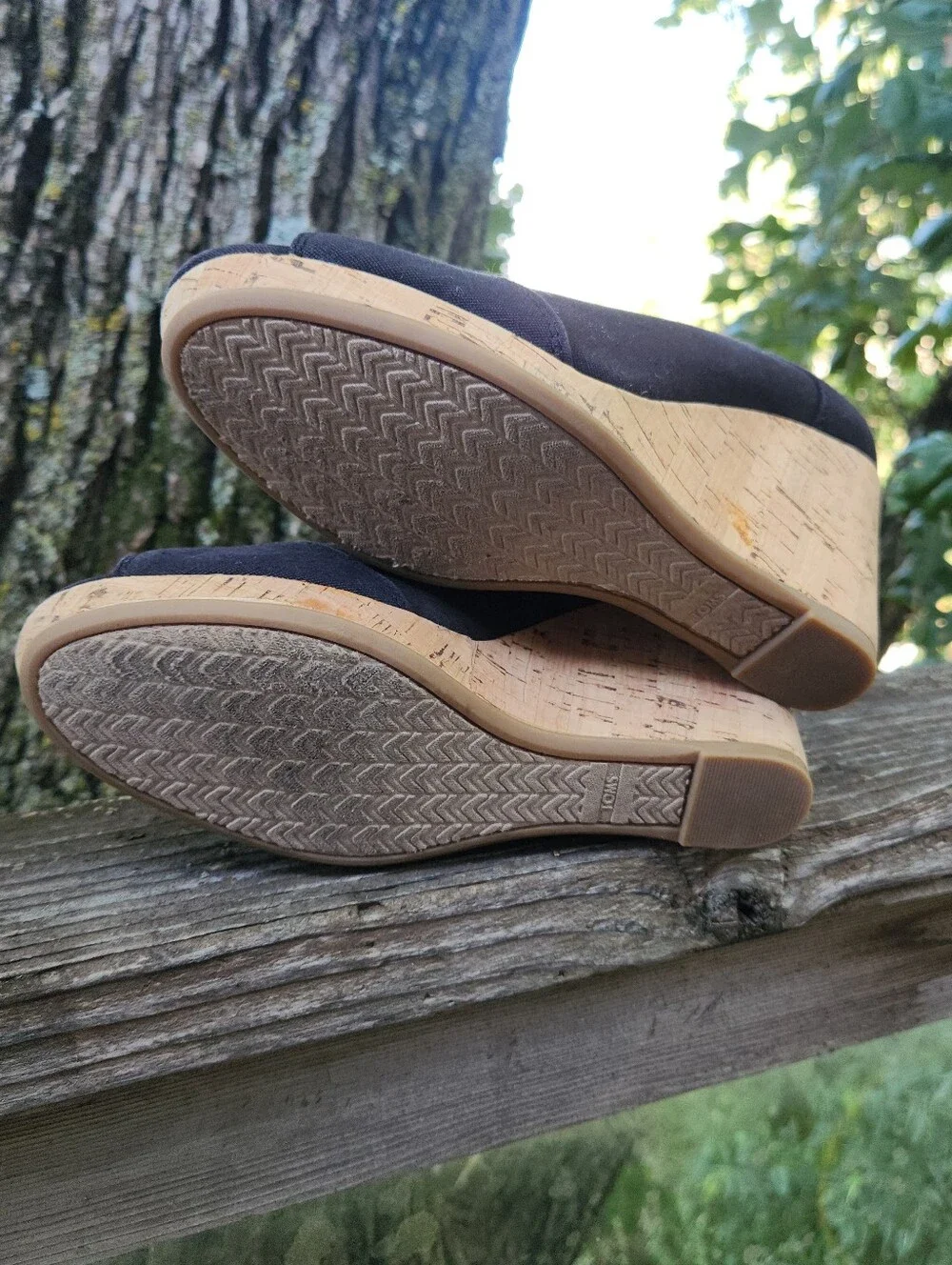 TOMS Black Open-Toe Wedge Espadrilles